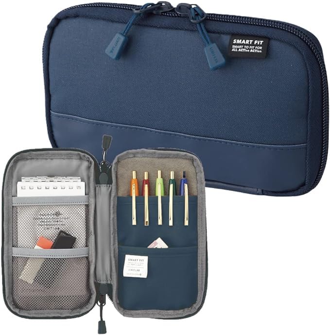 LIHIT LAB Compact Pen Case (Pencil Case), Water & Stain Repellent,3.5" x 6.5'', Navy (A7687-11) - Image 2